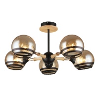 Потолочная люстра IMEX MD.4896-5-S BK+WOOD  фото, kupilegko.ru