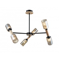 Подвесная люстра IMEX MD.5495-6-S-BK+WOOD  фото, kupilegko.ru