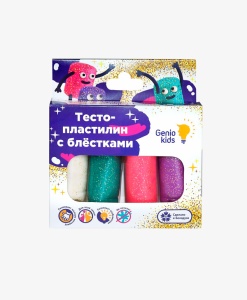 Набор для детской лепки Genio Kids Тесто-пластилин 4 цвета с блёстками 76305 GU  фото, kupilegko.ru