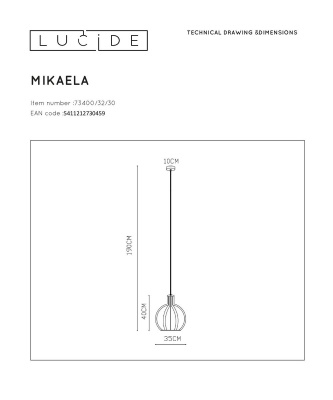 Подвесной светильник Lucide Mikaela 73400/32/30  фото, kupilegko.ru