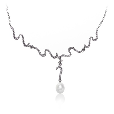 Фото Колье Ювелирное изделие Серебряное колье, серебро, жемчуг, циркон, NP931  фото, kupilegko.ru