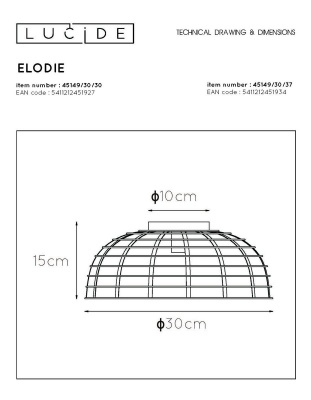 Потолочный светильник Lucide Elodie 45149/30/30  фото, kupilegko.ru