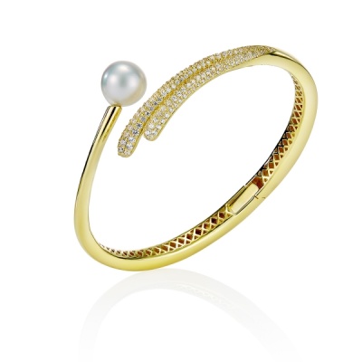 Браслет серебро, жемчуг, циркон, NP4668  фото, kupilegko.ru