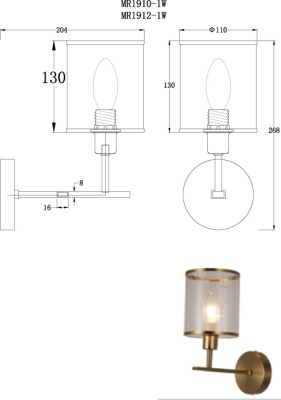 Бра, светильник настенный накладной MyFar MR1910-1W  фото, kupilegko.ru