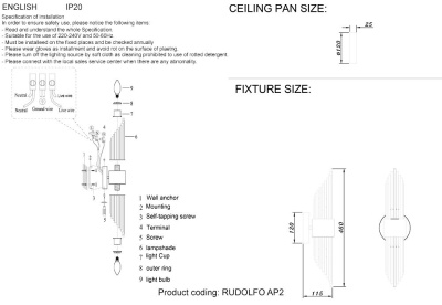 Бра, светильник настенный накладной Crystal Lux Rudolfo AP2 Nickel  фото, kupilegko.ru