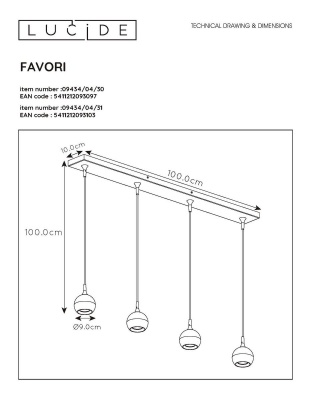 Подвесной светильник Lucide Favori 09434/04/30  фото, kupilegko.ru