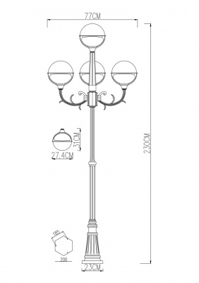 Столб фонарный уличный Arte Lamp MONACO A1497PA-4BK  фото, kupilegko.ru