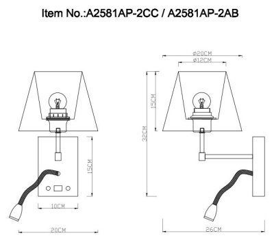 Бра, светильник настенный накладной Arte Lamp A2581AP-2AB  фото, kupilegko.ru