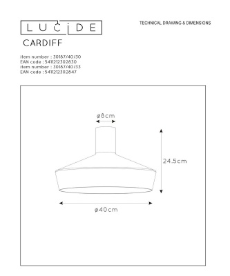 Потолочный светильник Lucide Cardiff 30187/40/30  фото, kupilegko.ru