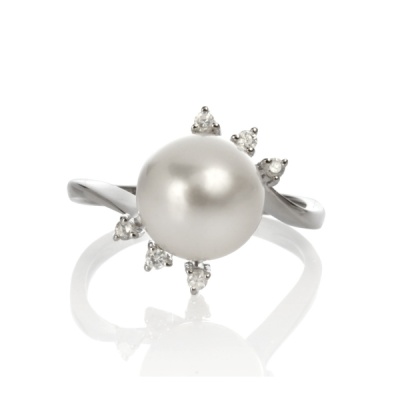 Серебряное кольцо, серебро, жемчуг, фианит, NP447  фото, kupilegko.ru