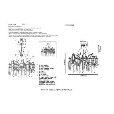 Подвесная люстра Crystal Lux REINA SP8 D1000 SILVER PATINA  фото, kupilegko.ru