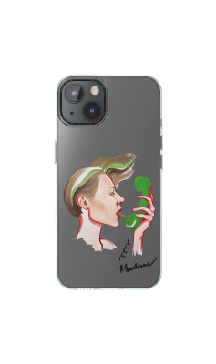 Чехол  от Маши Янковской для iPhone 13 Зелёная трубка, силикон, прозрачный  фото, kupilegko.ru