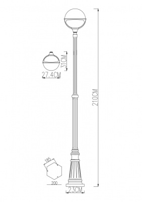 Столб фонарный уличный Arte Lamp MONACO A1497PA-1BK  фото, kupilegko.ru