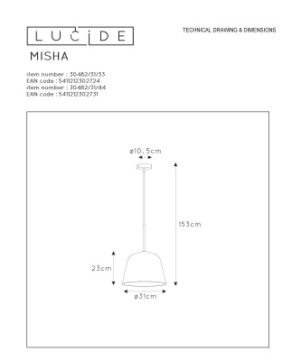 Подвесной светильник Lucide Misha 30482/31/44  фото, kupilegko.ru