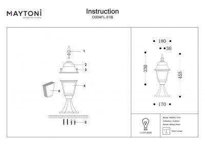 Уличный наземный светильник Maytoni Abbey Road O004FL-01B  фото, kupilegko.ru