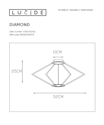 Потолочный светильник Lucide Diamond 73107/52/02  фото, kupilegko.ru