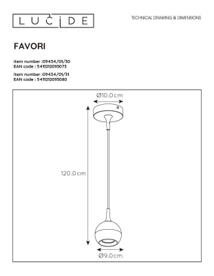 Подвесной светильник Lucide Favori 09434/01/31  фото, kupilegko.ru